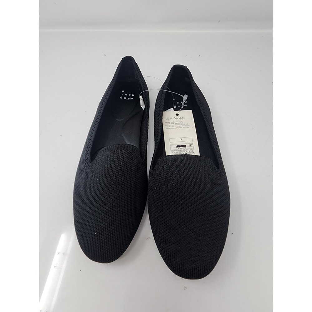 A New Day Womens Knit Loafers Black Polyester Casual Size 7